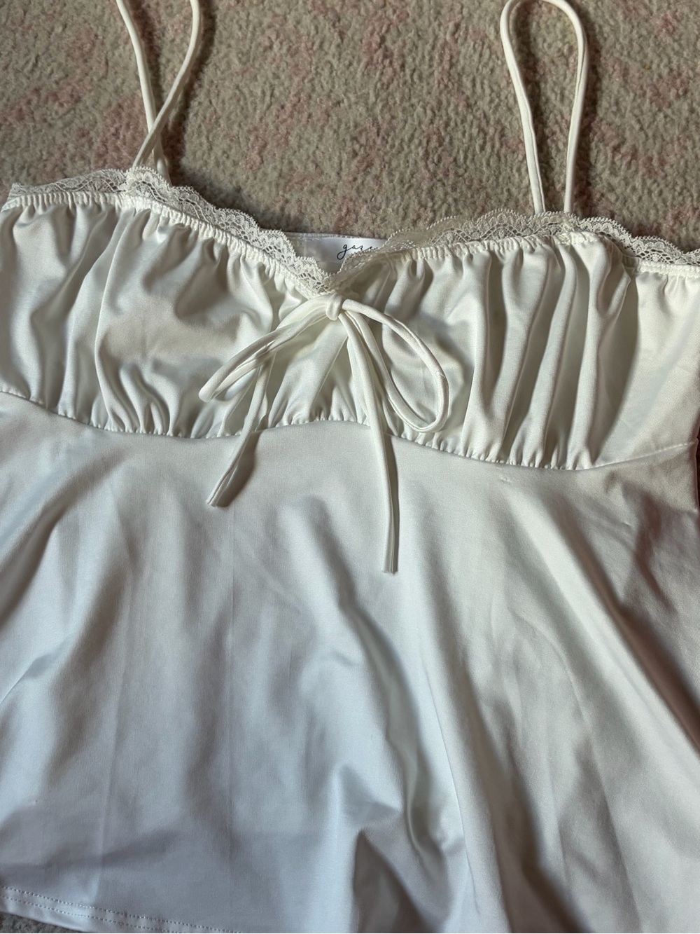Cream/White Satin-Look Spaghetti Strap Camisole - Picture 3 of 5